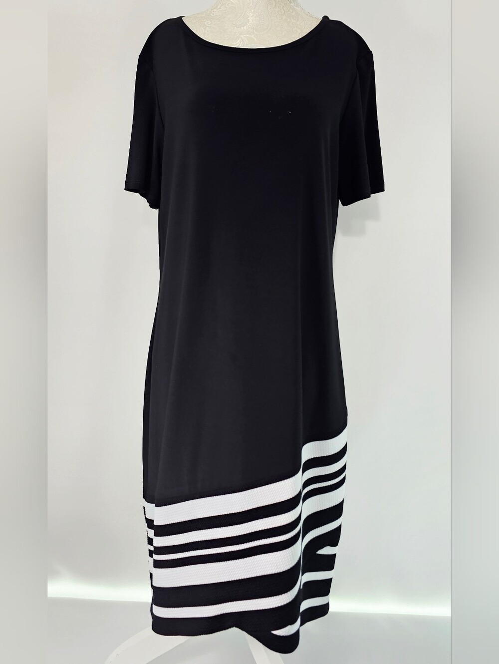 INC International Concepts Black Midi Dress with White Striped Hem